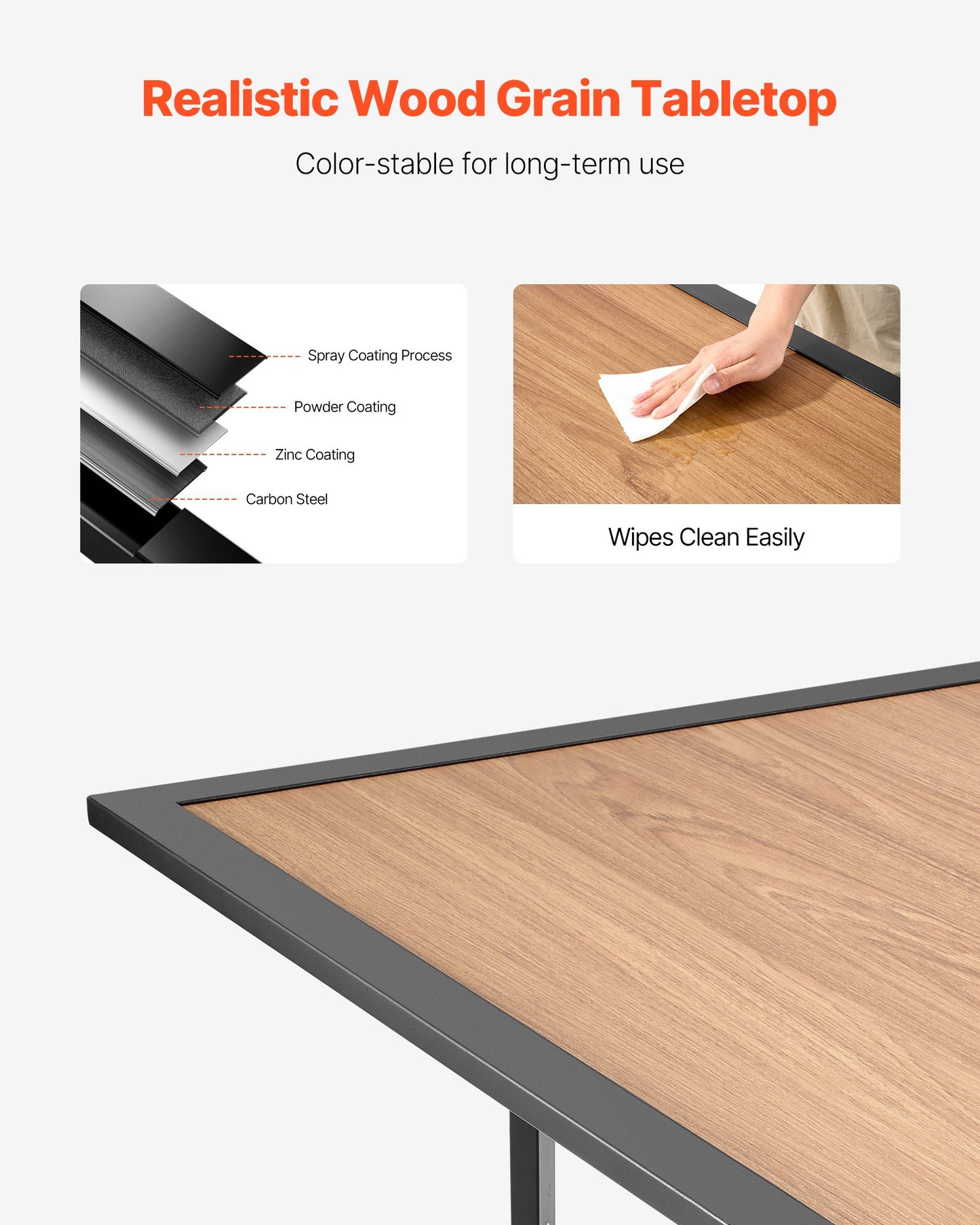 Outdoor Patio Dining Table, 150cm Long Rectangular Wood-Like Steel Slat Backyard Bistro Tables for 4-6, with 38mm Umbrella Hole, All-Weather Large Furniture for Lawn Garden Porch, Brown