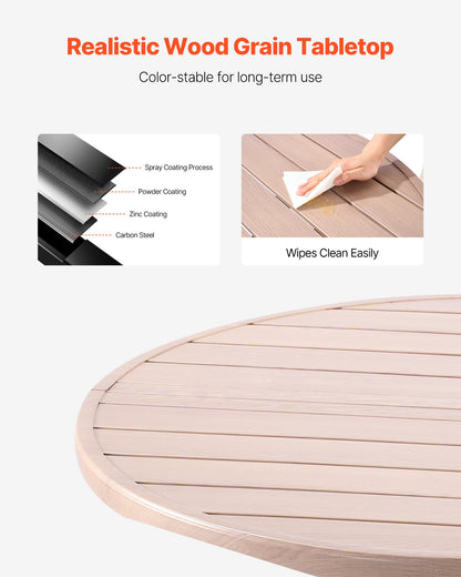 Outdoor Patio Dining Table, 103cm Round Wood-Like Steel Slat Backyard Bistro Coffee Tables for 4, with 38mm Umbrella Hole, Outside All-Weather Large Furniture for Lawn Garden Porch, Gray