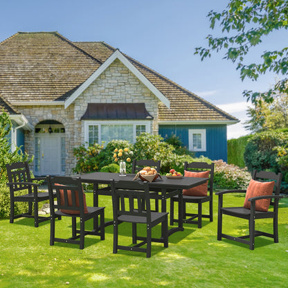 7 Pieces Patio Dining Set, Outdoor Rectangle Furniture Table and Chairs Set, All Weather Garden Furniture Table Sets, HIPS Patio Conversation Set, For Lawn, Deck, Backyard, Poolside, Black