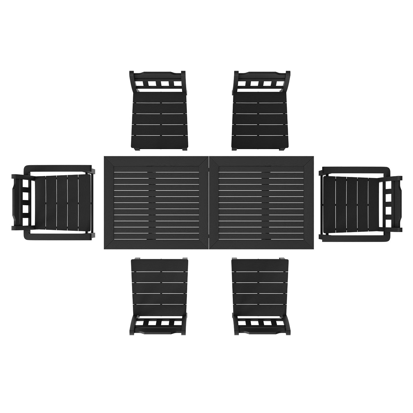 7 Pieces Patio Dining Set, Outdoor Rectangle Furniture Table and Chairs Set, All Weather Garden Furniture Table Sets, HIPS Patio Conversation Set, For Lawn, Deck, Backyard, Poolside, Black