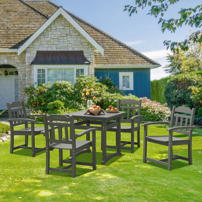 5 Pieces Patio Dining Set, Outdoor Square Furniture Table and Chairs, All Weather Garden Furniture Table Sets, HIPS Small Patio Conversation Set, For Lawn, Deck, Backyard, Poolside, Light Gray