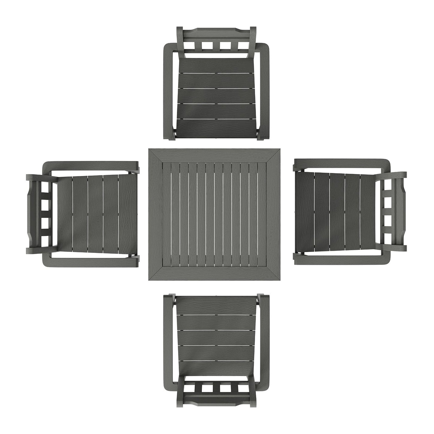 5 Pieces Patio Dining Set, Outdoor Square Furniture Table and Chairs, All Weather Garden Furniture Table Sets, HIPS Small Patio Conversation Set, For Lawn, Deck, Backyard, Poolside, Light Gray