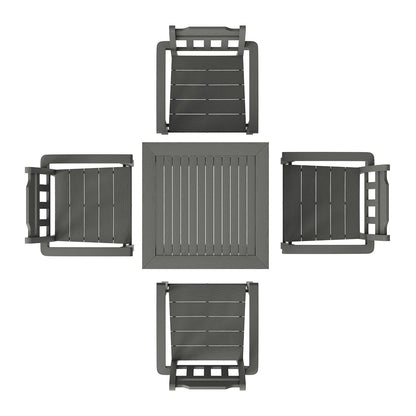 5 Pieces Patio Dining Set, Outdoor Square Furniture Table and Chairs, All Weather Garden Furniture Table Sets, HIPS Small Patio Conversation Set, For Lawn, Deck, Backyard, Poolside, Light Gray