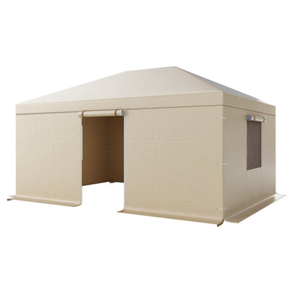 Winter-Pavillonabdeckung, passend für 3,68 x 4,9 m große Pavillons mit festem Dach, wetterfest, mit Seitenwänden und Fenstern, aus hochdichtem PE-Material, geschlossene Abdeckung für Lagerräume, Pavillons nicht im Lieferumfang enthalten