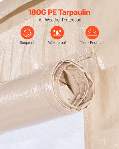 Winter-Pavillonabdeckung, passend für 3,05 x 3,65 m große Pavillons mit festem Dach, wetterfeste, zweistöckige Pavillonabdeckung mit Seitenwänden und Fenstern, geschlossene Lagerschutzabdeckung aus hochdichtem PE, Pavillons nicht im Lieferumfang enthalten