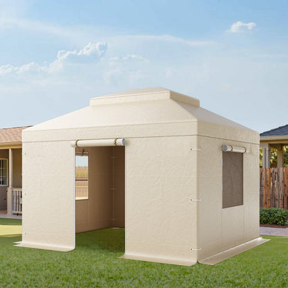 Winter-Pavillonabdeckung, passend für 3,05 x 3,65 m große Pavillons mit festem Dach, wetterfeste, zweistöckige Pavillonabdeckung mit Seitenwänden und Fenstern, geschlossene Lagerschutzabdeckung aus hochdichtem PE, Pavillons nicht im Lieferumfang enthalten
