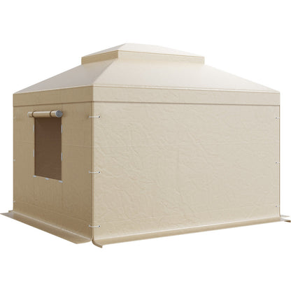 Winter-Pavillonabdeckung, passend für 3,05 x 3,65 m große Pavillons mit festem Dach, wetterfeste, zweistöckige Pavillonabdeckung mit Seitenwänden und Fenstern, geschlossene Lagerschutzabdeckung aus hochdichtem PE, Pavillons nicht im Lieferumfang enthalten
