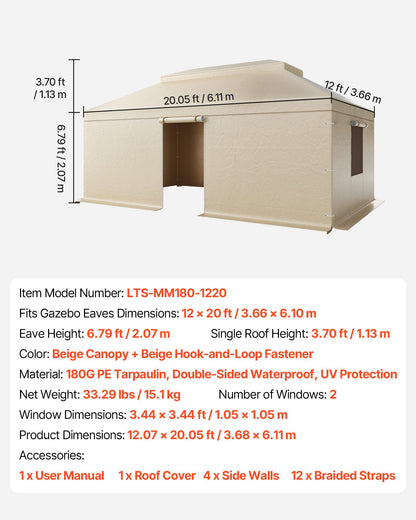 Der Gartenpavillon ist 3,66 x 6,10 m groß und hat eine Höhe von 3,66 x 6,10 m. Der Gartenpavillon ist mit einer Höhe von 3,66 x 6,10 m ausgestattet EU