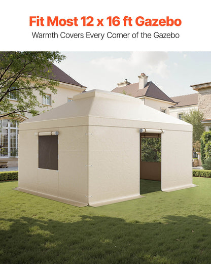 Winter Gazebo Cover Fits 3.66 x 4.87 m Hardtop Gazebos, All-Weather Double-Tiered Gazebo Cover with Sidewalls & Windows, High-Density PE Enclosed Storage Shelter Covers, Gazebos not Included