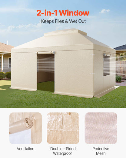 Winter Gazebo Cover Fits 3.66 x 4.87 m Hardtop Gazebos, All-Weather Double-Tiered Gazebo Cover with Sidewalls & Windows, High-Density PE Enclosed Storage Shelter Covers, Gazebos not Included