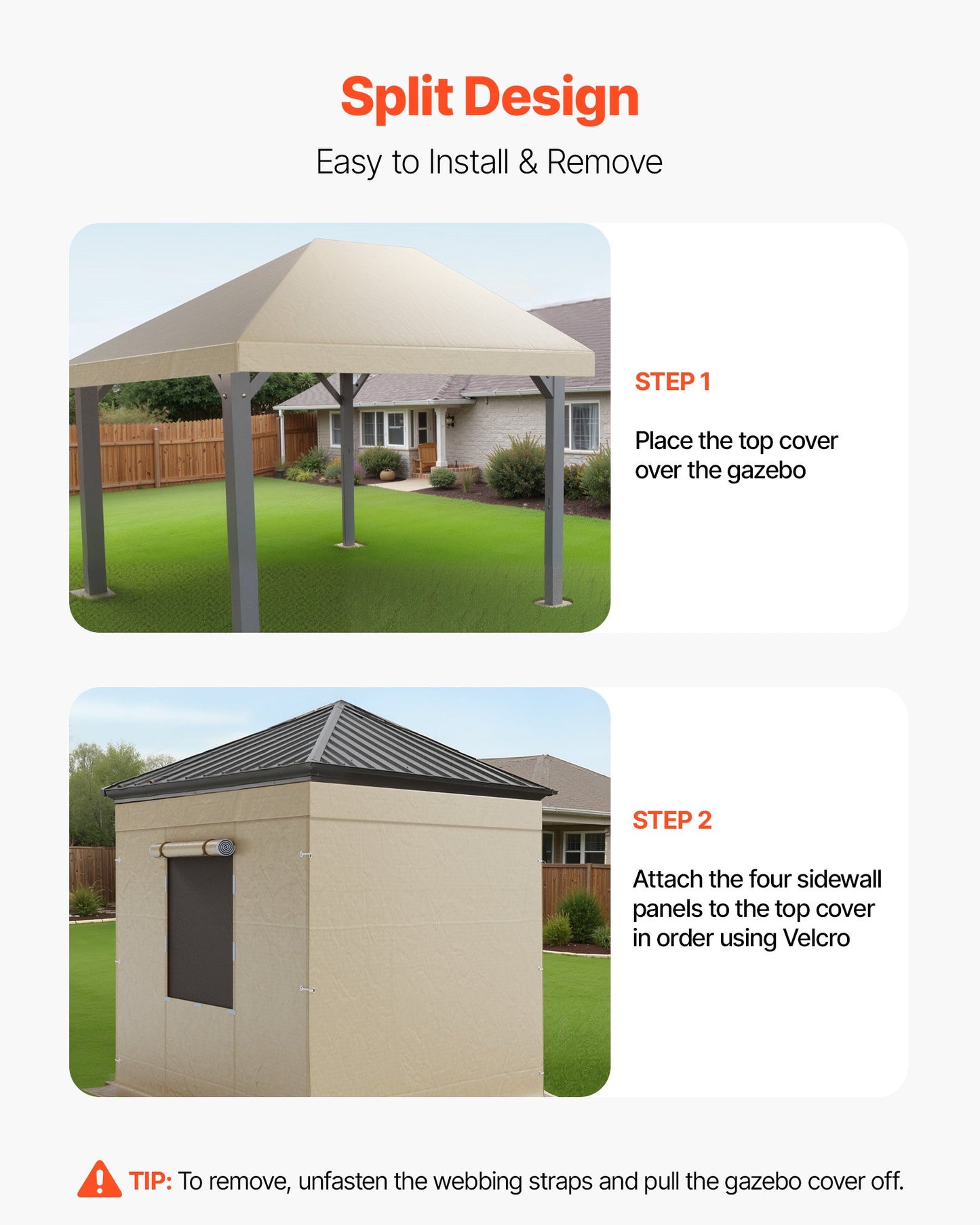 Winter Gazebo Cover Fits 3.66 x 4.87 m Hardtop Gazebos, All-Weather Double-Tiered Gazebo Cover with Sidewalls & Windows, High-Density PE Enclosed Storage Shelter Covers, Gazebos not Included