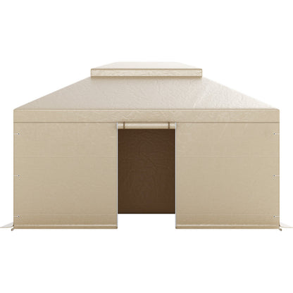 Winter Gazebo Cover Fits 3.66 x 4.87 m Hardtop Gazebos, All-Weather Double-Tiered Gazebo Cover with Sidewalls & Windows, High-Density PE Enclosed Storage Shelter Covers, Gazebos not Included