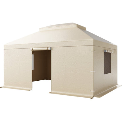 Winter Gazebo Cover Fits 3.66 x 4.87 m Hardtop Gazebos, All-Weather Double-Tiered Gazebo Cover with Sidewalls & Windows, High-Density PE Enclosed Storage Shelter Covers, Gazebos not Included