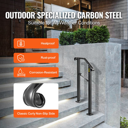 Handläufe für Außentreppen, passend für 1 oder 2 Stufen, Bogenförmiger Handlauf aus Schmiedeeisen Nr. 1, Flexibles Verandageländer, Schwarze Übergangshandläufe für Betontreppen oder Holztreppen
 Besuchen Sie den Happybuy-Shop