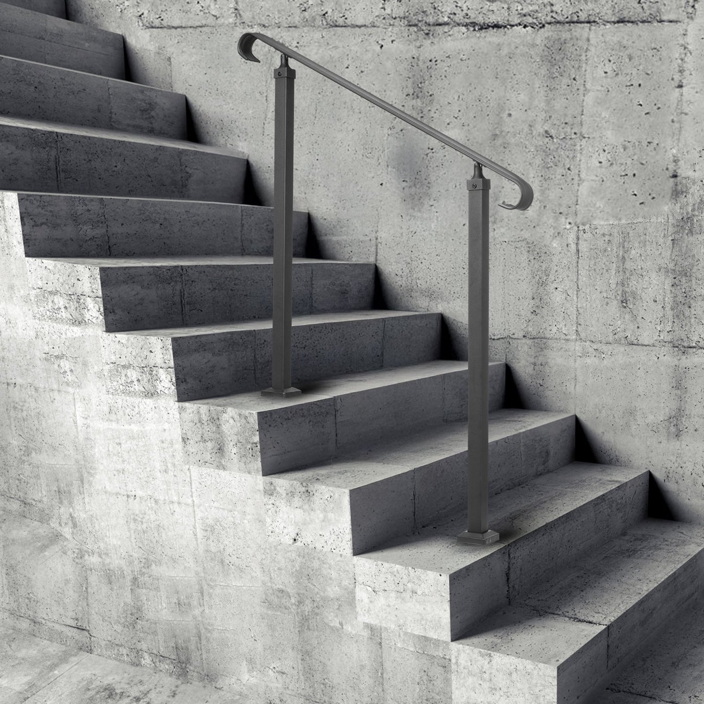 Schmiedeeisernes Treppengeländer, passend für 1- oder 2-stufige Außentreppen, verstellbares Treppengeländer für die Veranda, schwarzes, modernes Treppengeländer für Beton- oder Holztreppen inklusive Montagesatz