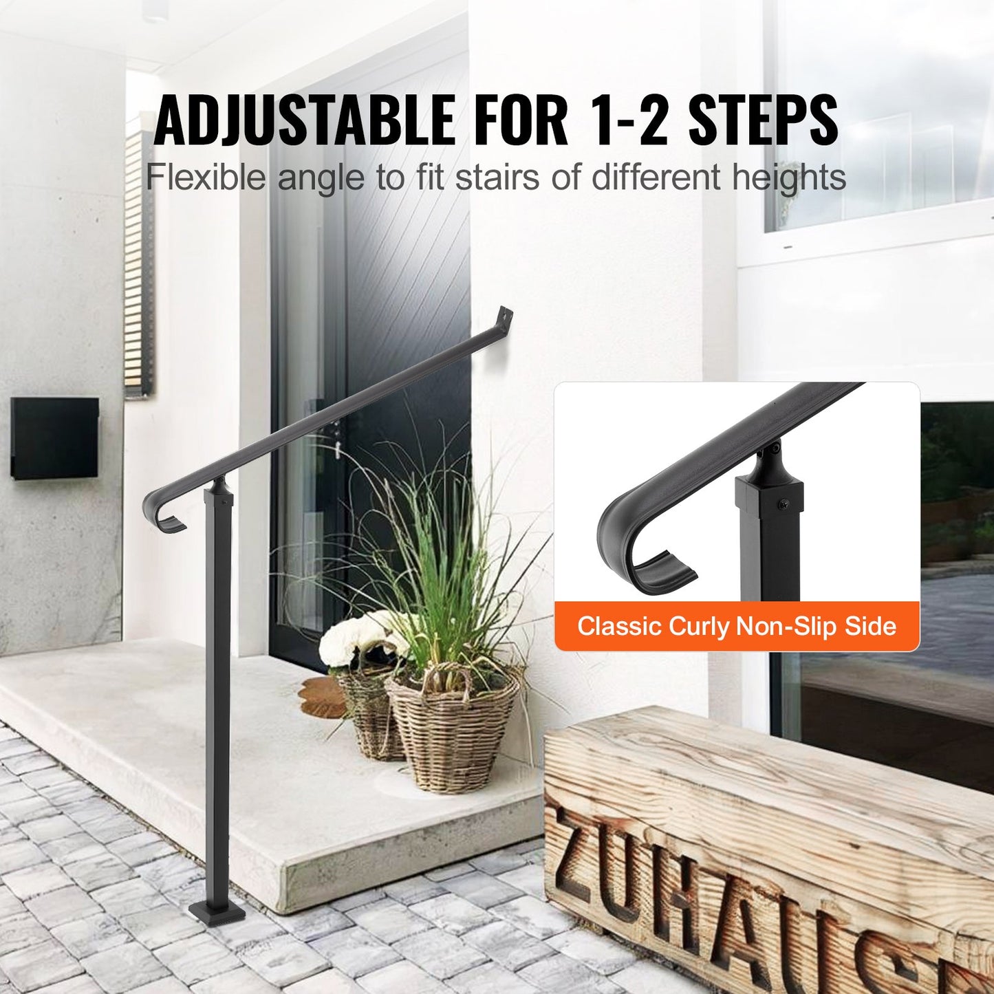 40-mm-Rohrgeländer aus Schmiedeeisen, 2-stufig, für Außentreppen, Gartengeländer, Treppengeländer mit einem Bolzen zur Befestigung