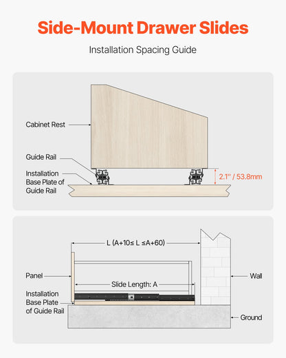 Unterbau-Schubladenschienen, 40,6 cm (16 Zoll), Vollauszug, Kugellager, Tragkraft 117,9 kg (260 lb), robuste untere Treppenschrankgleiter, für den Selbstaustausch, Schwarz