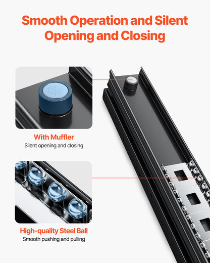 Unterbau-Schubladenschienen, 40,6 cm (16 Zoll), Vollauszug, Kugellager, Tragkraft 117,9 kg (260 lb), robuste untere Treppenschrankgleiter, für den Selbstaustausch, Schwarz