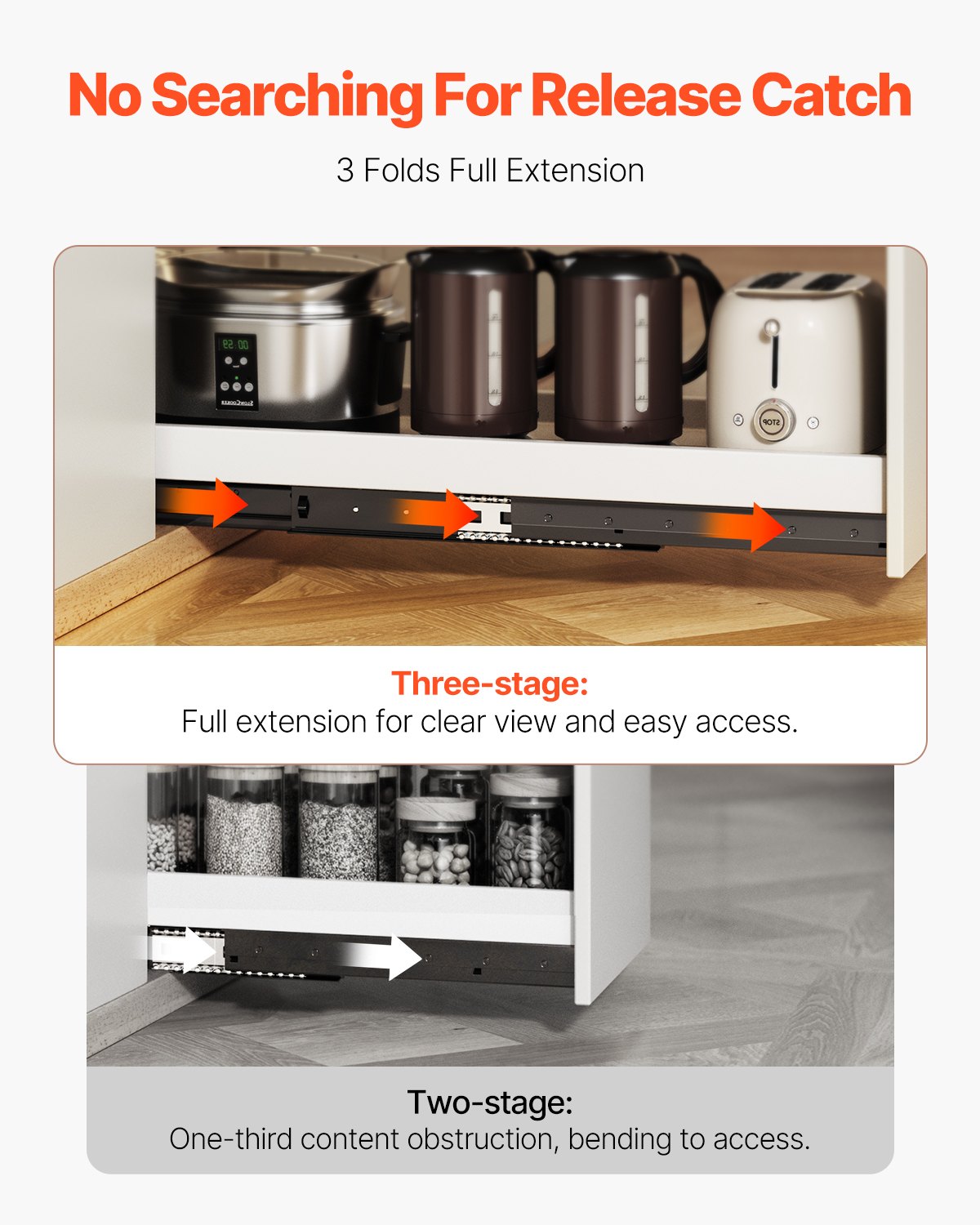 Undermount Drawer Slides, 40 inch, Full Extension Ball Bearing Under Stair Cabinet Rails, 260 LB Load Capacity Heavy Duty Bottom Stair Cabinet Glides Track Runners,for DIY Replacement, Black