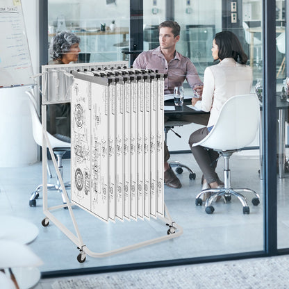 Mobile Blueprint Storage Rack, Plan Holder with 12 Pivot Brackets, Mobile Blueprint Holder Adjustable Height & Length, Poster Display Rack for Office and Home (Rack Only Without Clamps)