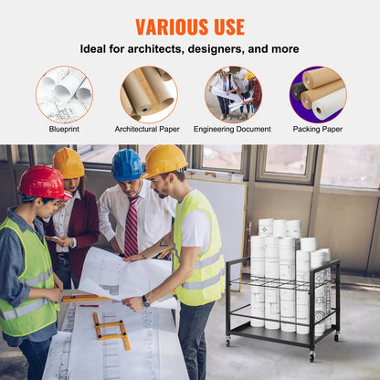 Blueprint Storage Rack, 20 Slots Blueprint Holder with Wheels, Mobile Metal Blueprint Storage Cart for Map Poster Architectural Construction Plan, Roll File Organizer for Home, Office, School