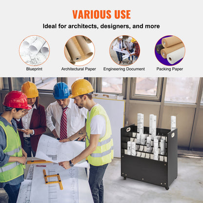 Bauplan-Aufbewahrungsständer, mobiler Bauplan-Aufbewahrungsschrank mit 50 Fächern, Rollcontainer aus Holz für Baupläne, Karten, Poster und Architekturpläne, Bauplan-Ablagehalter für Zuhause, Büro und Schule
