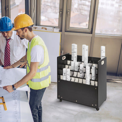 Bauplan-Aufbewahrungsständer, mobiler Bauplan-Aufbewahrungsschrank mit 50 Fächern, Rollcontainer aus Holz für Baupläne, Karten, Poster und Architekturpläne, Bauplan-Ablagehalter für Zuhause, Büro und Schule