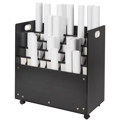 Bauplan-Aufbewahrungsständer, mobiler Bauplan-Aufbewahrungsschrank mit 50 Fächern, Rollcontainer aus Holz für Baupläne, Karten, Poster und Architekturpläne, Bauplan-Ablagehalter für Zuhause, Büro und Schule