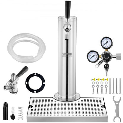Bierzapfanlage mit Zapfsäule, Umrüstset für einen einzelnen Zapfhahn, Bierzapfanlage aus Edelstahl mit Doppelmanometer W21.8-Regler und S-System-Keg-Kupplung, Abtropfschale für Partys