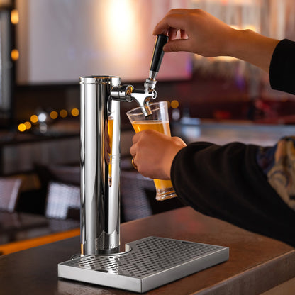 Bierzapfanlage mit Zapfsäule, Umrüstset für einen einzelnen Zapfhahn, Bierzapfanlage aus Edelstahl mit Doppelmanometer W21.8-Regler und S-System-Keg-Kupplung, Abtropfschale für Partys