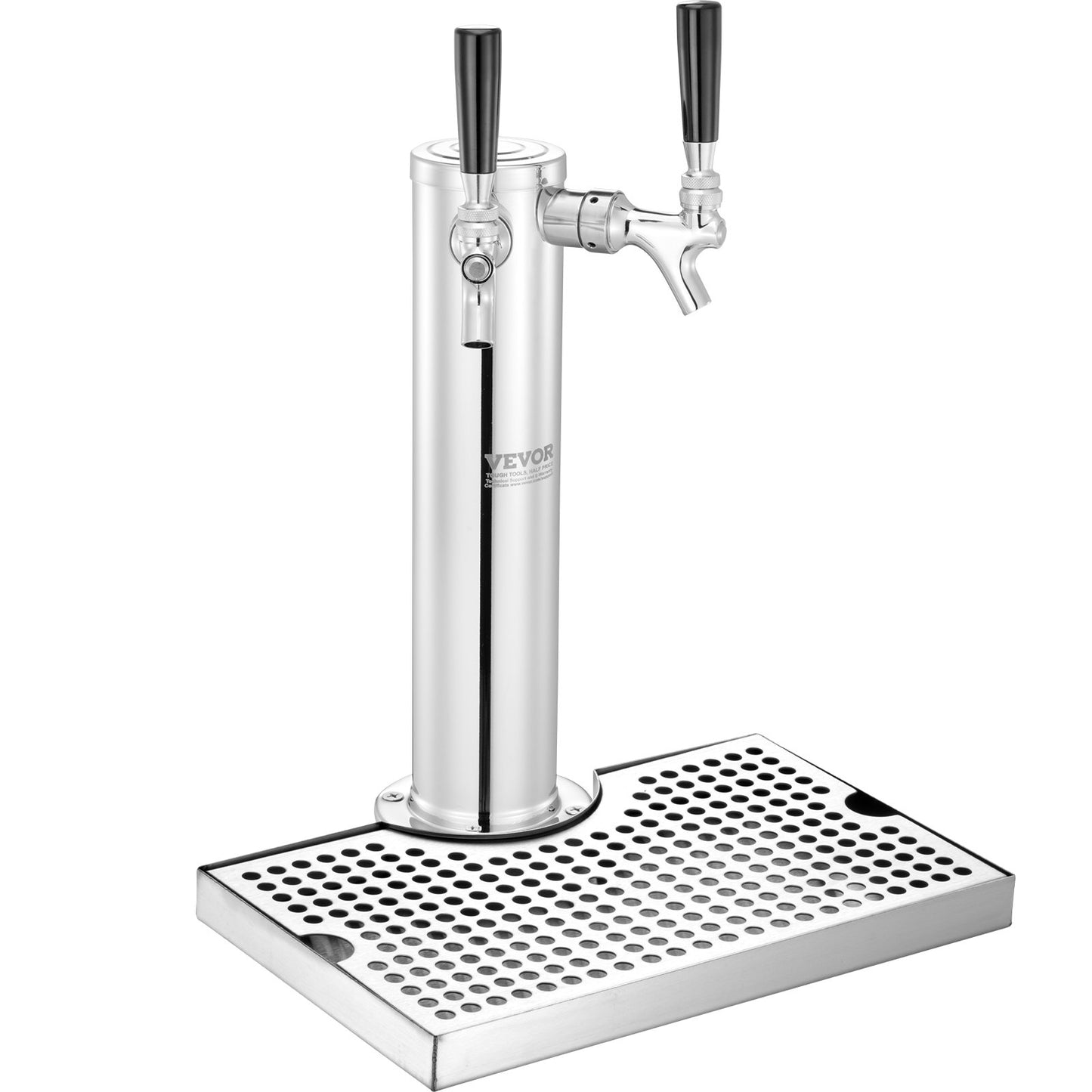 Kegerator Tower Kit, Dual Taps Beer Conversion Kit, Stainless Steel Keg Beer Tower Dispenser with Dual Gauge W21.8 Regulator & A-System Keg Coupler, Beer Drip Tray for Party Home