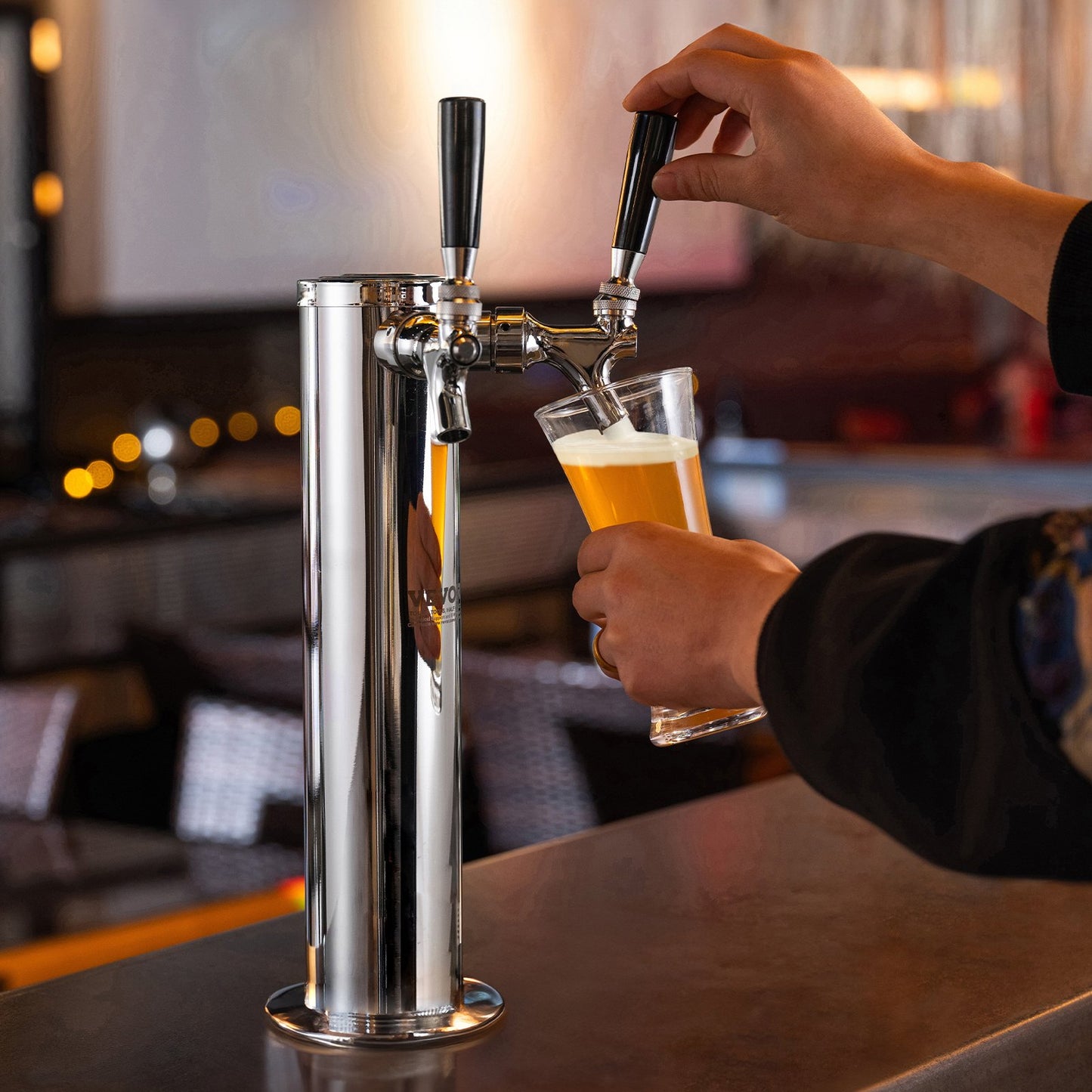 Kegerator Tower Kit, Dual Taps Beer Conversion Kit, Stainless Steel Keg Beer Tower Dispenser with Dual Gauge W21.8 Regulator & S-System Keg Coupler for Party Home