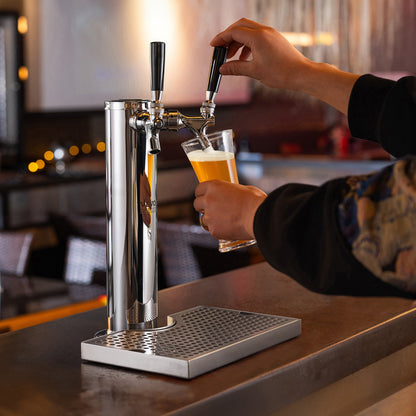 Kegerator Tower Kit, Dual Taps Beer Conversion Kit, Stainless Steel Keg Beer Tower Dispenser with Dual Gauge W21.8 Regulator & S-System Keg Coupler, Beer Drip Tray for Party Home