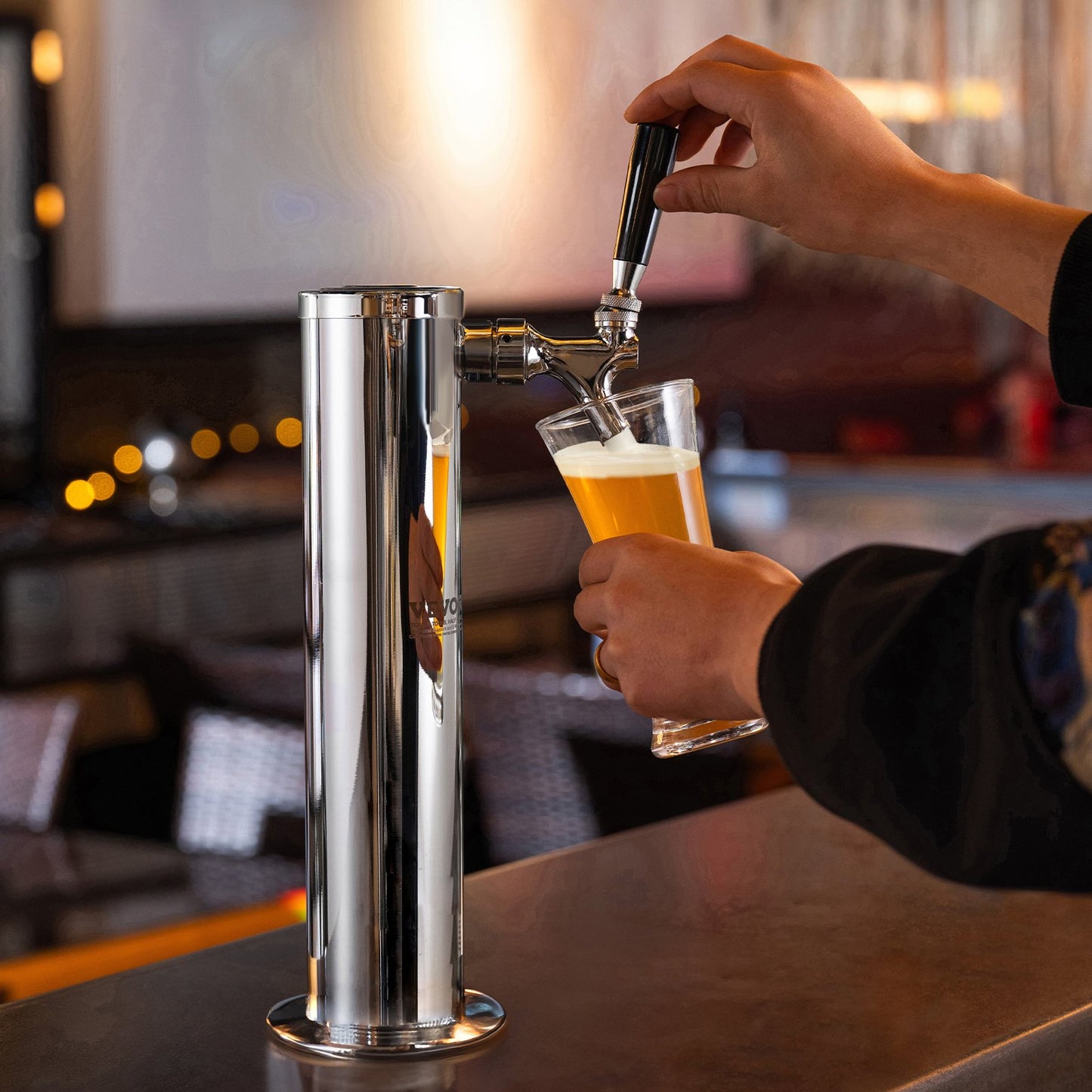 Kegerator Tower Kit, Single Tap Beer Conversion Kit, Stainless Steel Keg Beer Tower Dispenser with Dual Gauge W21.8 Regulator & S-System Keg Coupler for Party Home