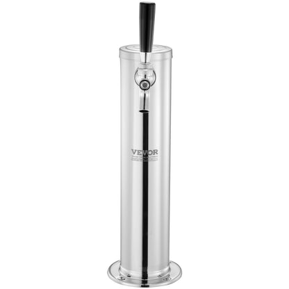 Kegerator Tower Kit, Single Tap Beer Conversion Kit, Stainless Steel Keg Beer Tower Dispenser with Dual Gauge W21.8 Regulator & A-System Keg Coupler, Beer Drip Tray for Party Home