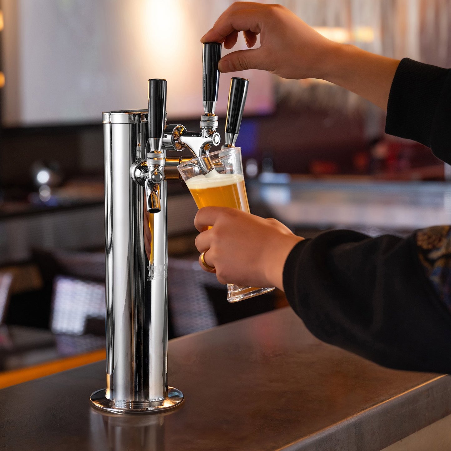 Triple Taps Draft Beer Tower Dispenser, Stainless Steel Keg Beer Tower, Kegerator Tower Kit with Pre-Assembled Tubing and Self-Closing Faucet Shanks for Party, Bar, Pub, Restaurant