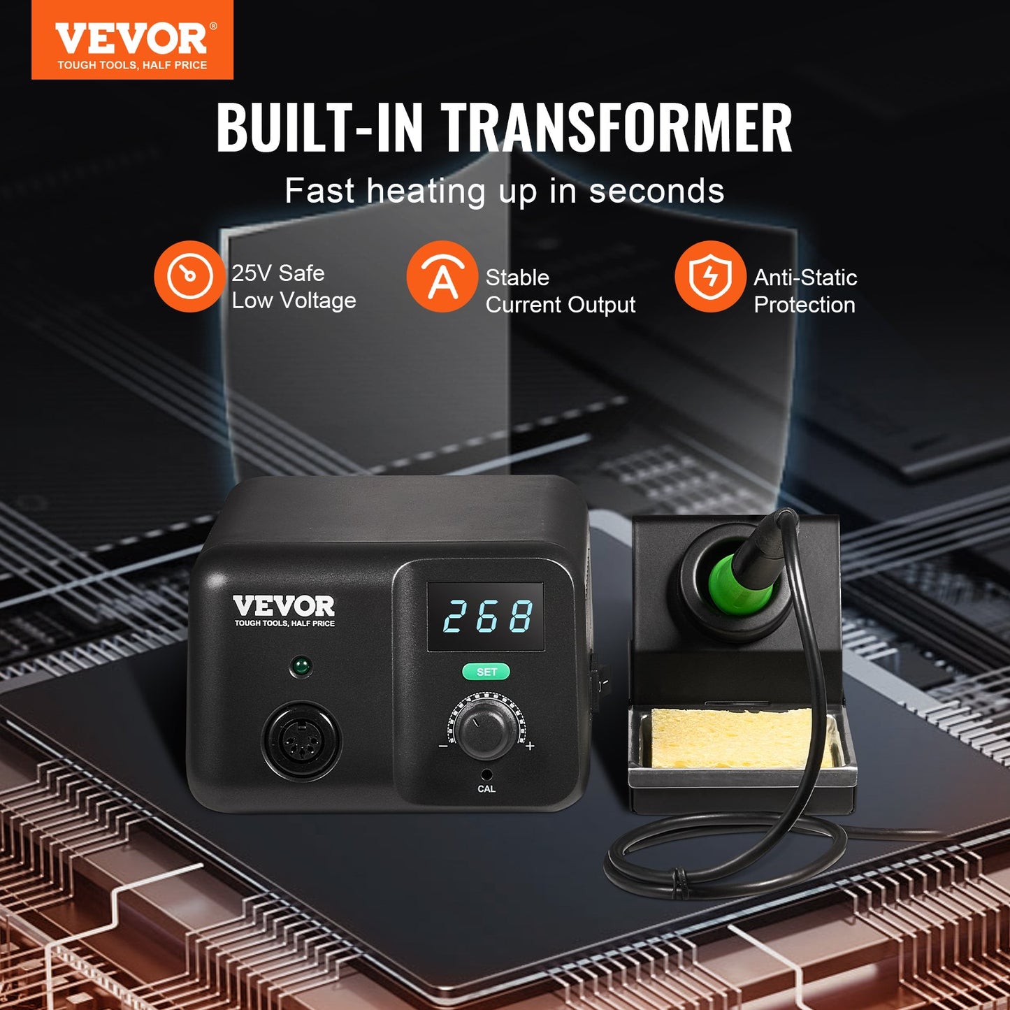 Lötstation, 70-W-Lötstationsset mit Digitalanzeige, Temperaturregelung von 50 °C bis 500 °C und integriertem Transformator, automatischer Standby- und Schlafmodus, inklusive 5 Lötspitzen, bleifreiem Lötzinn und Pinzette