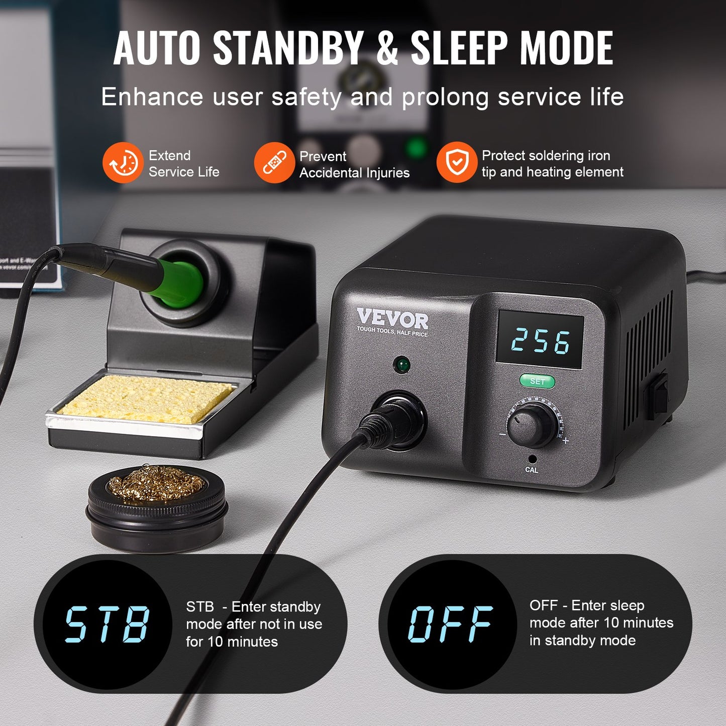 Lötstation, 70-W-Lötstationsset mit Digitalanzeige, Temperaturregelung von 50 °C bis 500 °C und integriertem Transformator, automatischer Standby- und Schlafmodus, inklusive 5 Lötspitzen, bleifreiem Lötzinn und Pinzette