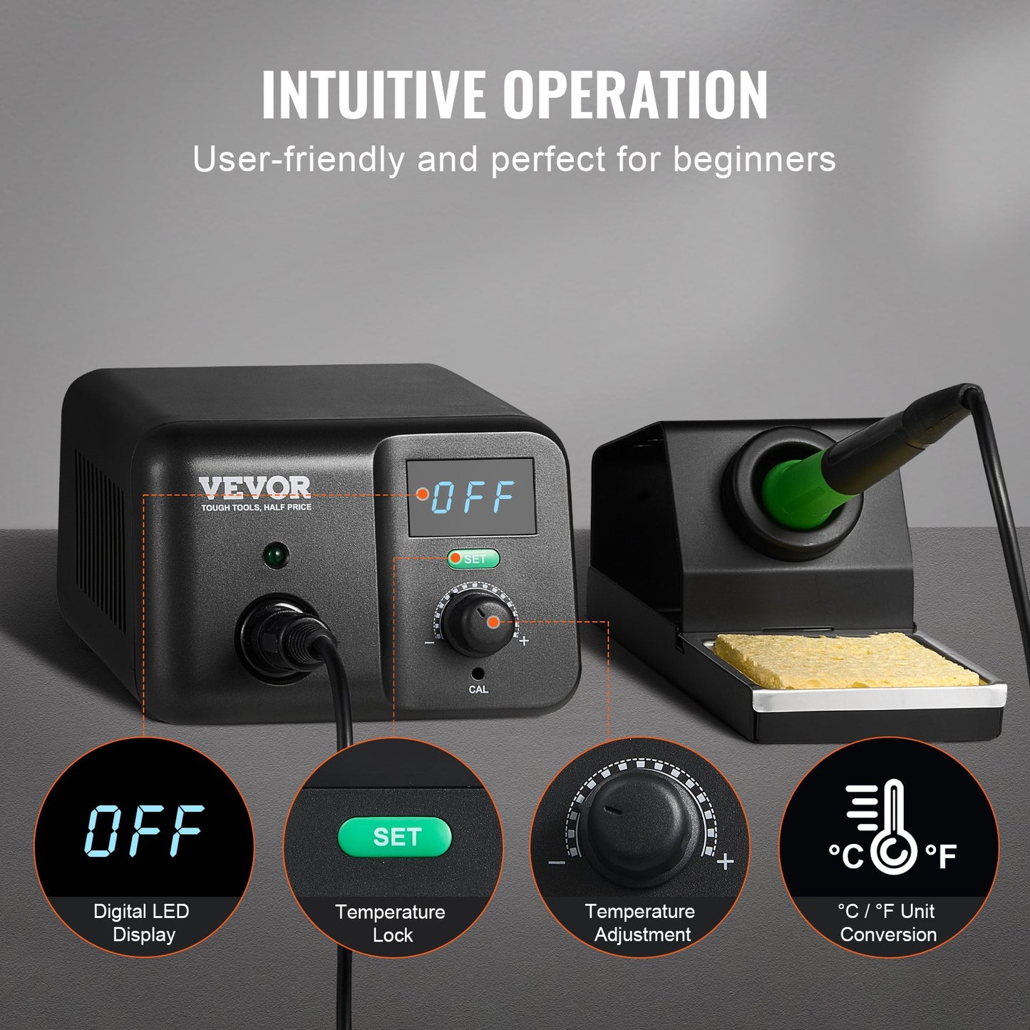Lötstation, 70-W-Lötstationsset mit Digitalanzeige, Temperaturregelung von 50 °C bis 500 °C und integriertem Transformator, automatischer Standby- und Schlafmodus, inklusive 5 Lötspitzen, bleifreiem Lötzinn und Pinzette