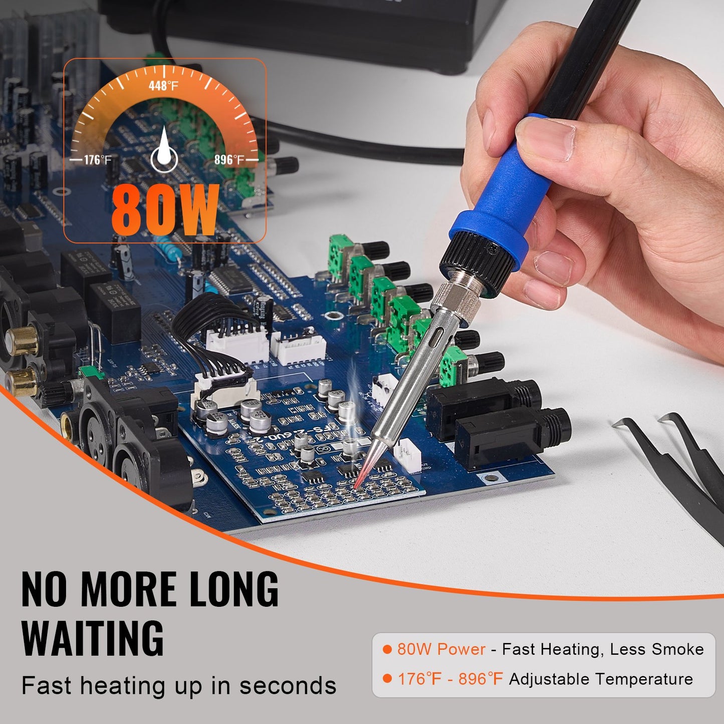 Soldering Iron Station, 80W Digital Display Soldering Station Kit with 5 Soldering Tips, Lead-Free Solder, Solder Sucker, Tweezer, Tip Cleaner, Auto Standby & Sleep Mode, °C/°F Conversion