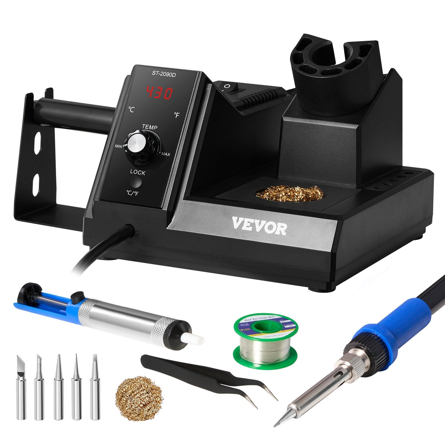 Soldering Iron Station, 80W Digital Display Soldering Station Kit with 5 Soldering Tips, Lead-Free Solder, Solder Sucker, Tweezer, Tip Cleaner, Auto Standby & Sleep Mode, °C/°F Conversion