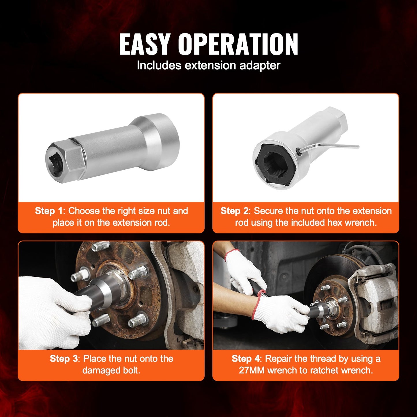 10-Piece Axle Spindle Thread Chaser Set, Metric M20 M22 M24 and UNF 13/16" 3/4" Thread Restorer Tool, Rethreading Tool Kit with Extension Bar, Hex Wrench, Storage Case, for Damaged Axle Spindles