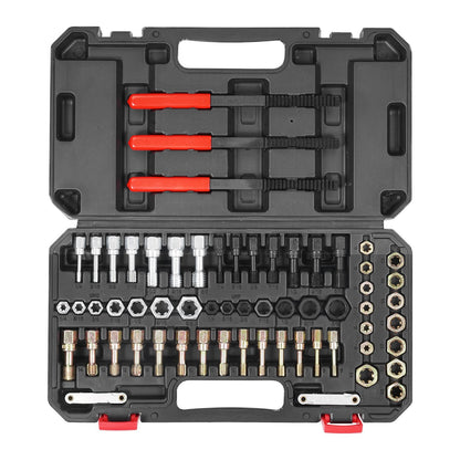 61-Piece Thread Chaser Set, UNC UNF and Metric Thread Restorer Tool, Rethreading Tool Kit with 28 Taps 28 Dies 3 Thread Files Storage Case, Heat Treated Steel, for Mechanics DIY Enthusiasts