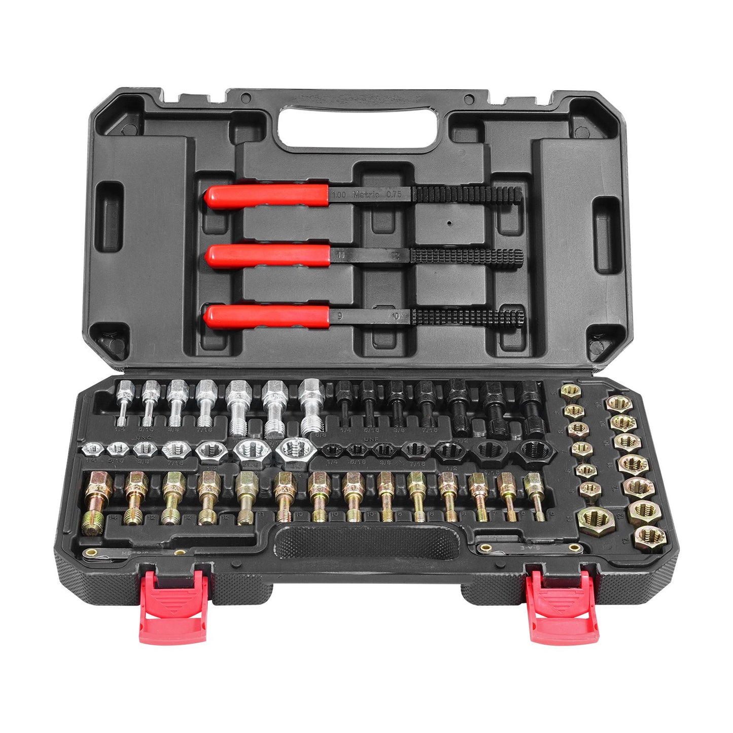 61-Piece Thread Chaser Set, UNC UNF and Metric Thread Restorer Tool, Rethreading Tool Kit with 28 Taps 28 Dies 3 Thread Files Storage Case, Heat Treated Steel, for Mechanics DIY Enthusiasts