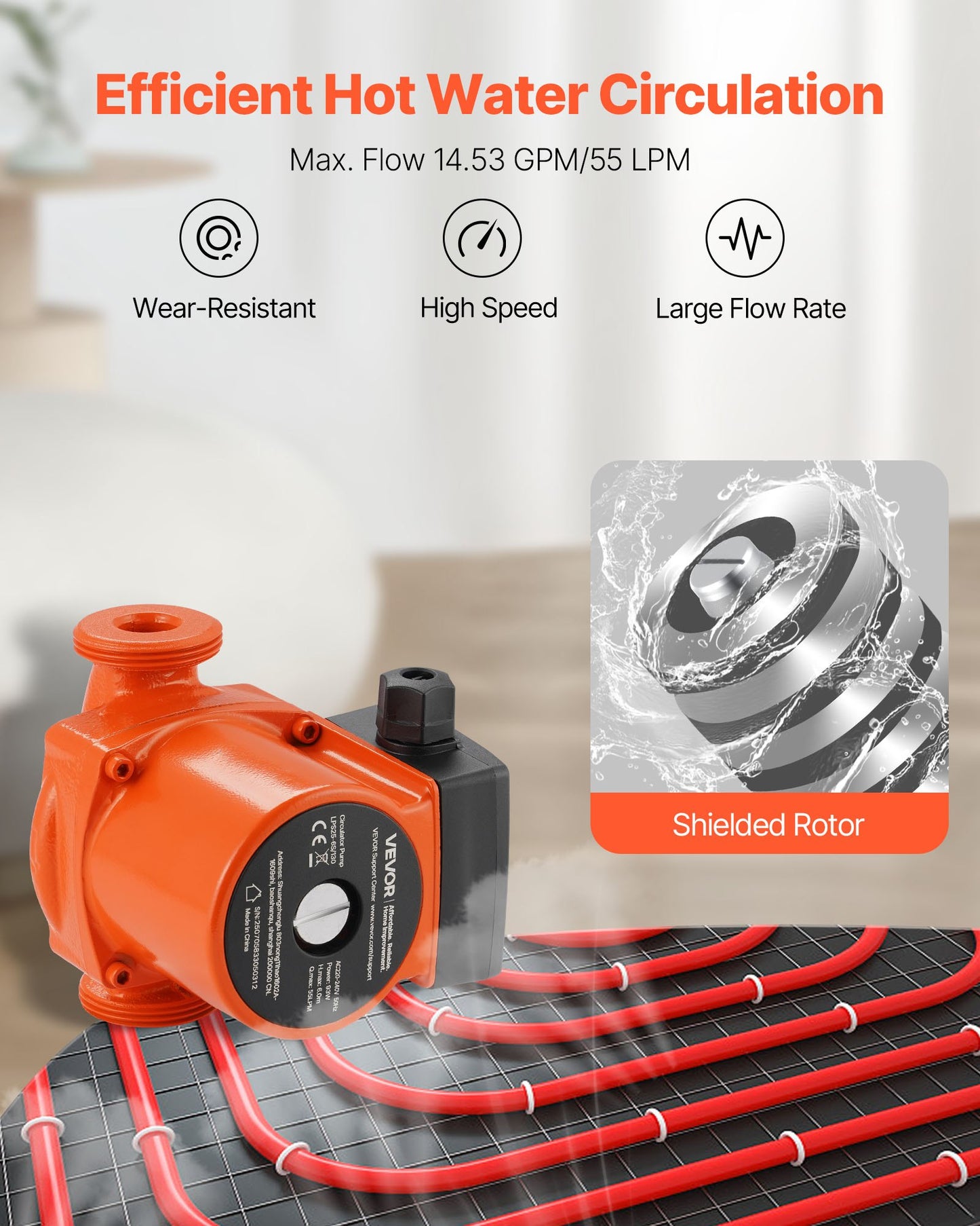 LPS25-6S/130 Umwälzpumpe aus Gusseisen, 1/8 PS, 220–240 V, 55 l/min Warmwasser-Umwälzpumpe, Gewindeanschluss, 3-stufige Geschwindigkeitsregelung, leiser Betrieb, für Heizsysteme im Wohnbereich