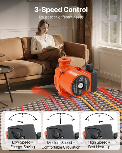 LPS25-6S/130 Umwälzpumpe aus Gusseisen, 1/8 PS, 220–240 V, 55 l/min Warmwasser-Umwälzpumpe, Gewindeanschluss, 3-stufige Geschwindigkeitsregelung, leiser Betrieb, für Heizsysteme im Wohnbereich