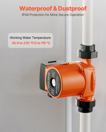 LPS25-6S/130 Umwälzpumpe aus Gusseisen, 1/8 PS, 220–240 V, 55 l/min Warmwasser-Umwälzpumpe, Gewindeanschluss, 3-stufige Geschwindigkeitsregelung, leiser Betrieb, für Heizsysteme im Wohnbereich