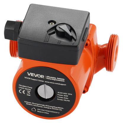 LPS25-6S/130 Umwälzpumpe aus Gusseisen, 1/8 PS, 220–240 V, 55 l/min Warmwasser-Umwälzpumpe, Gewindeanschluss, 3-stufige Geschwindigkeitsregelung, leiser Betrieb, für Heizsysteme im Wohnbereich