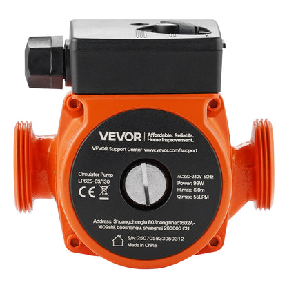 LPS25-6S/130 Umwälzpumpe aus Gusseisen, 1/8 PS, 220–240 V, 55 l/min Warmwasser-Umwälzpumpe, Gewindeanschluss, 3-stufige Geschwindigkeitsregelung, leiser Betrieb, für Heizsysteme im Wohnbereich