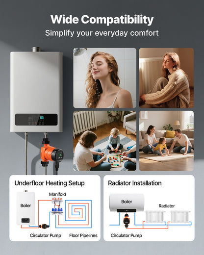 Hocheffiziente Umwälzpumpe LPS25-6BP/130, 58 l/min, max. Förderhöhe 4 m, Warmwasser-Umwälzpumpe aus Gusseisen, Gewindeanschluss, Rückschlagventil, leiser Betrieb, für Heizsysteme im Wohnbereich